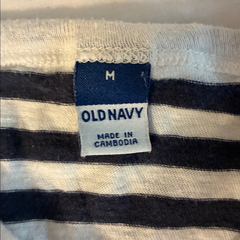 Old Navy Black & White Striped Henley Long Sleeve Top - Picture 3 of 3